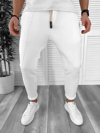 Pantaloni de trening albi conici CU MIC DEFECT DEFK192 P19-4.1